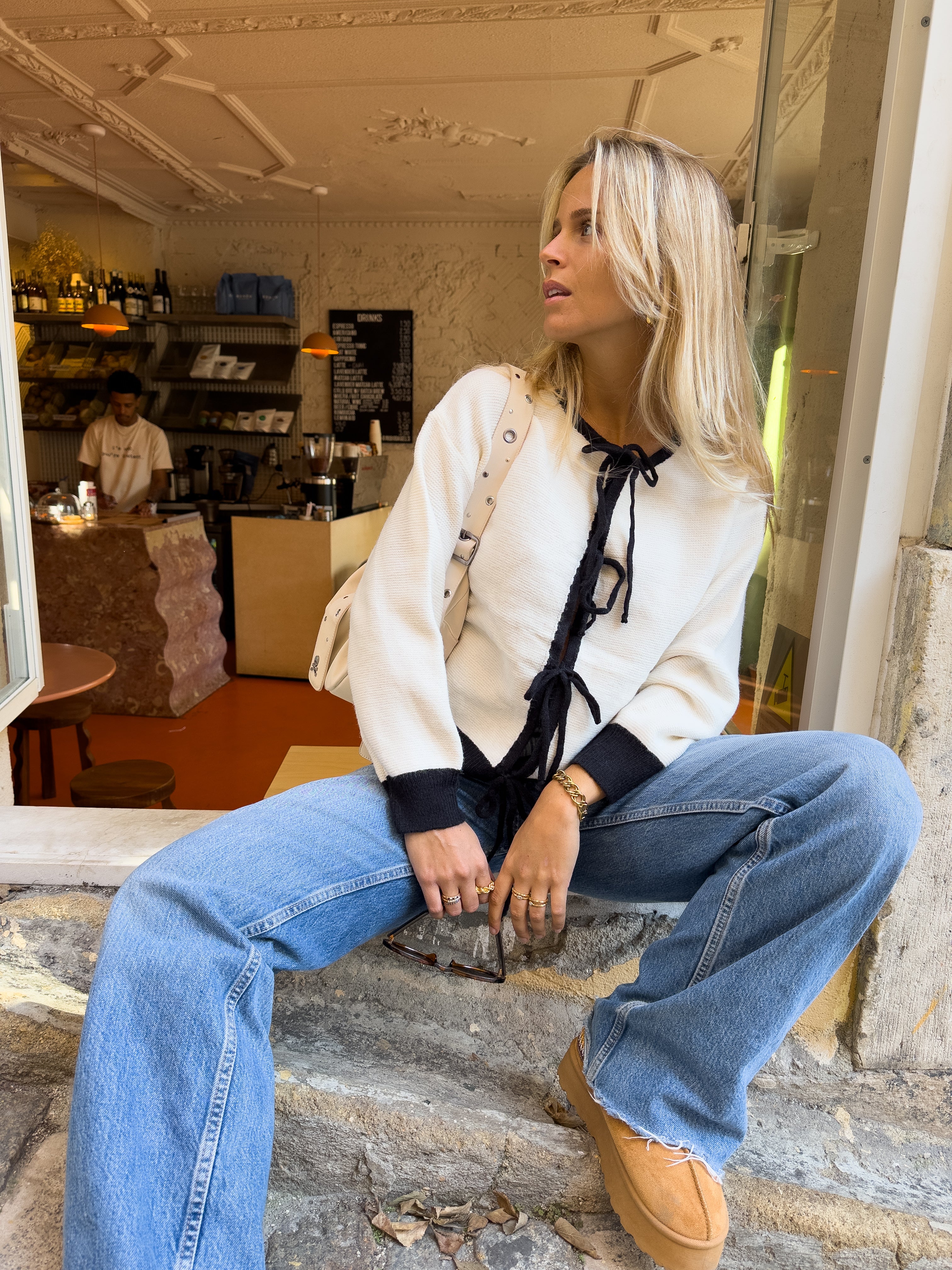 WHITE CARDIGAN WITH STRIPES