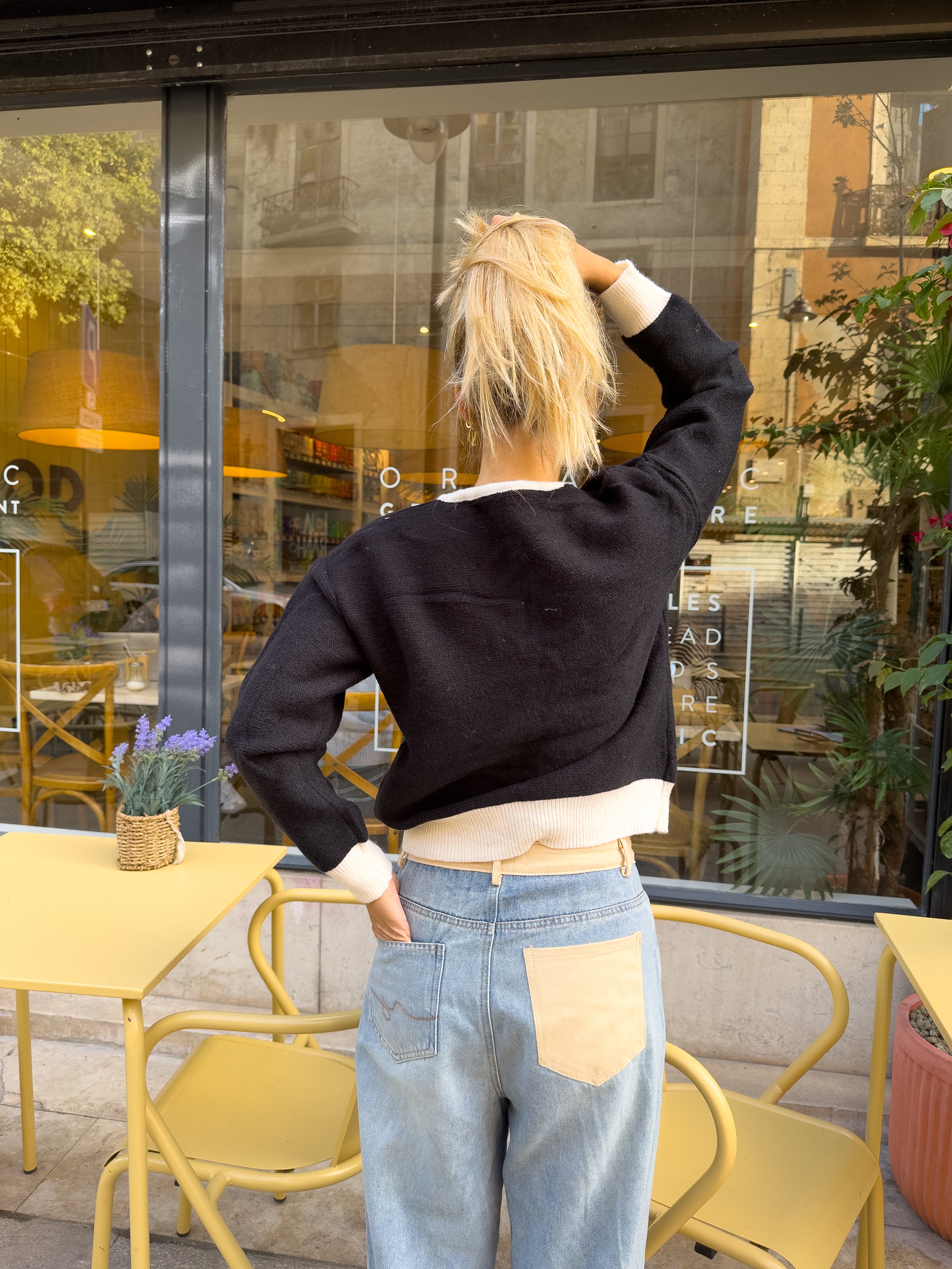 BLACK CARDIGAN WITH STRIPES