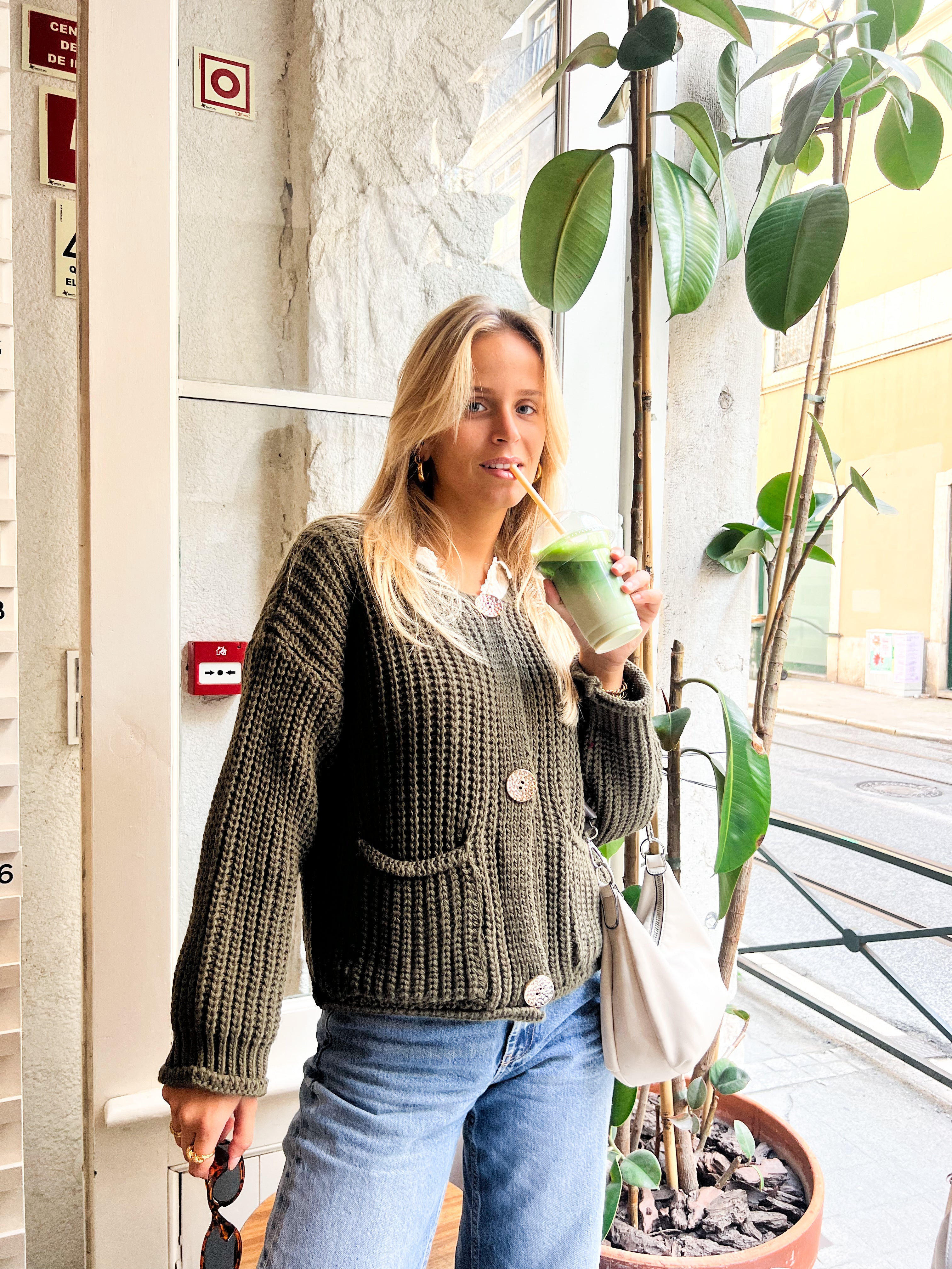 GREEN THICK CARDIGAN