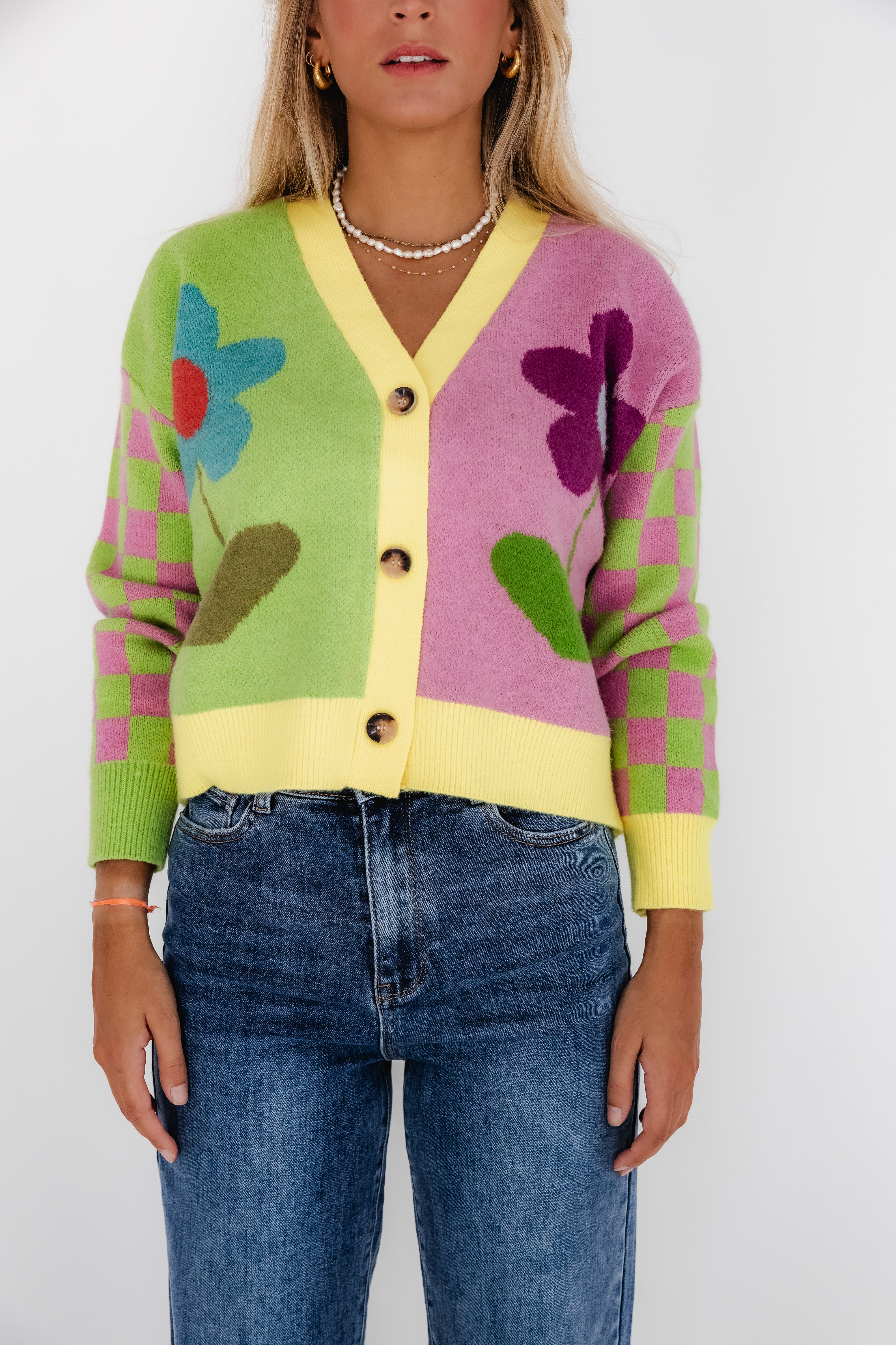 COLORFUL CARDIGAN - PINK AND GREEN SLEEVES