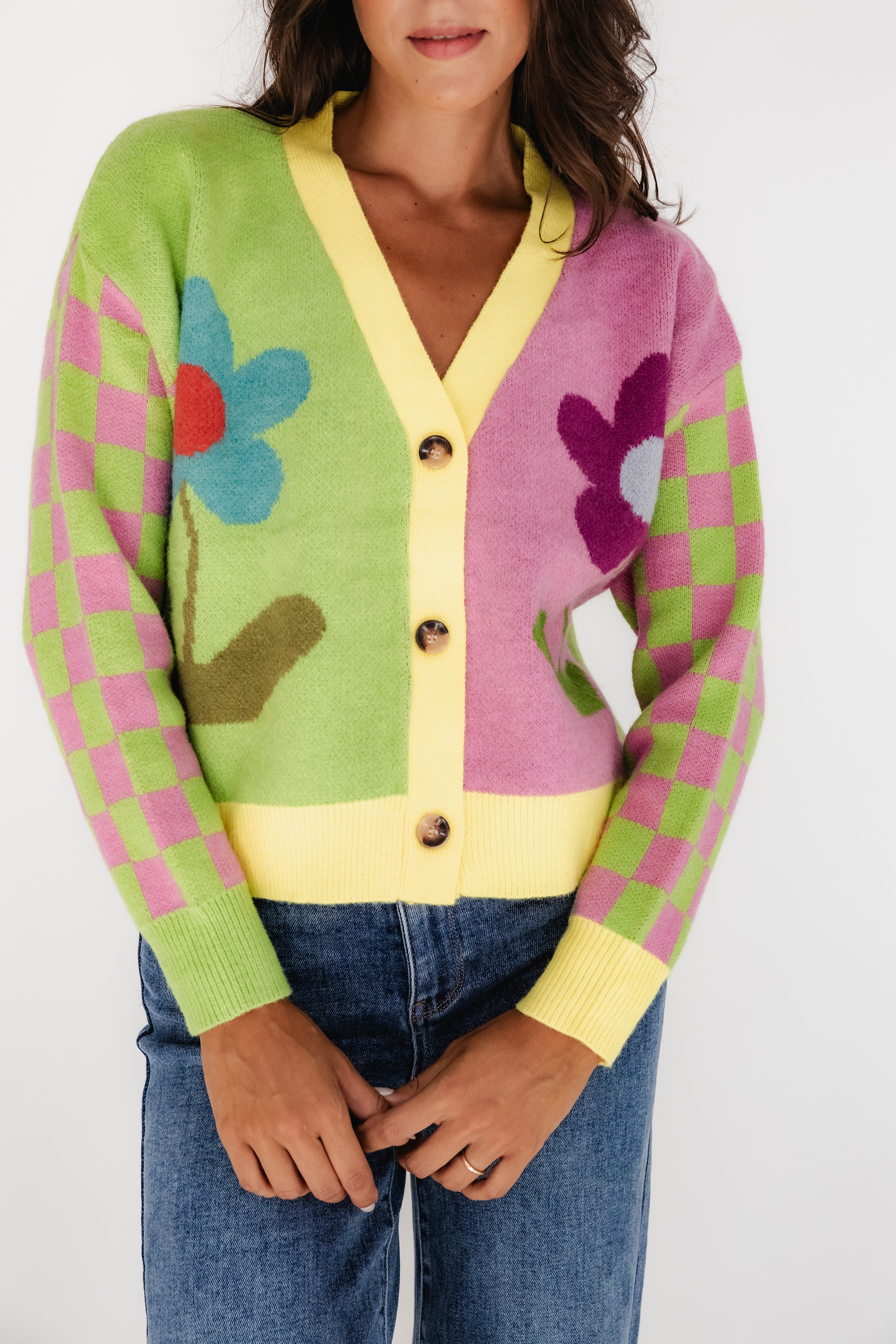 COLORFUL CARDIGAN - PINK AND GREEN SLEEVES