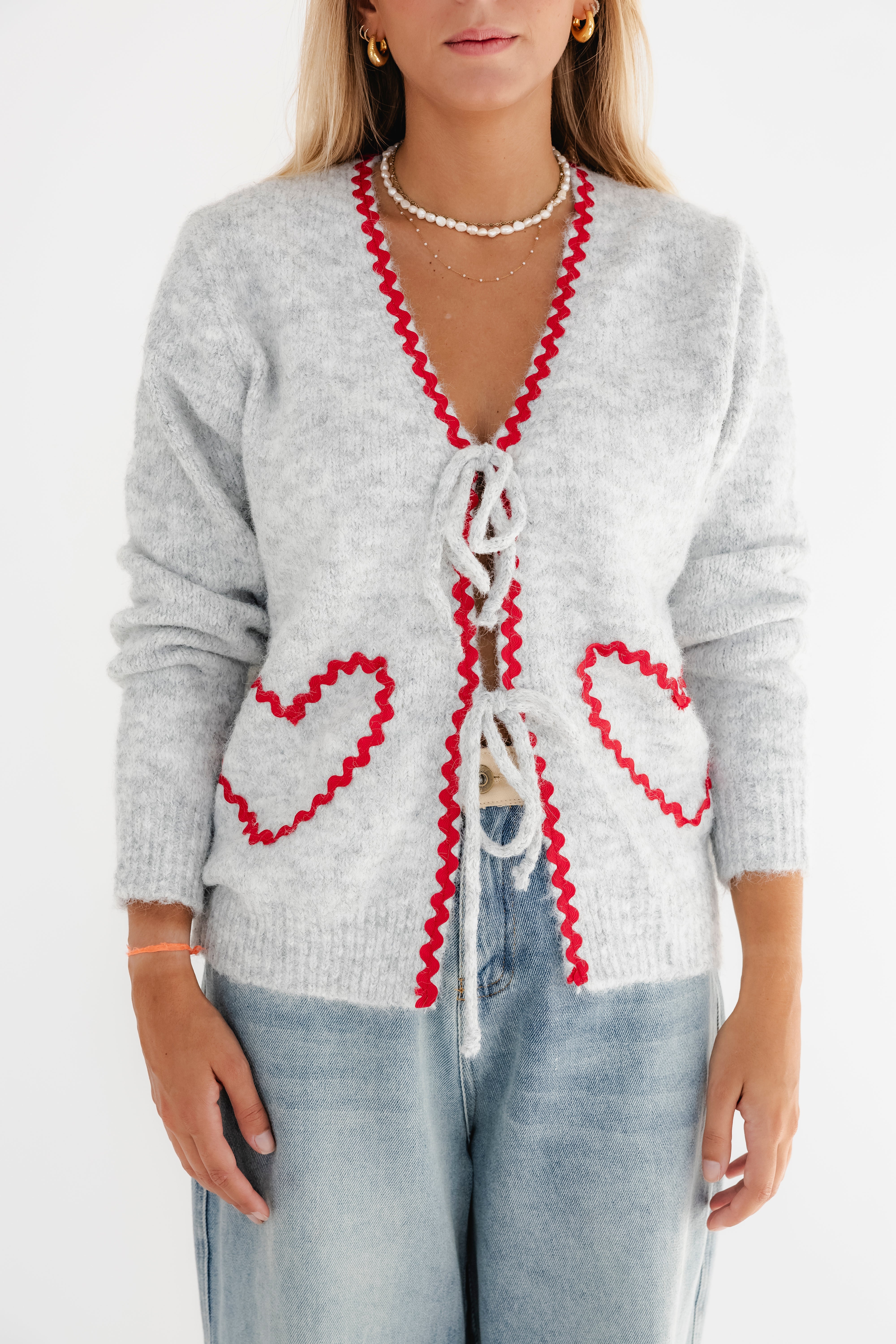 GREY HEARTS CARDIGAN