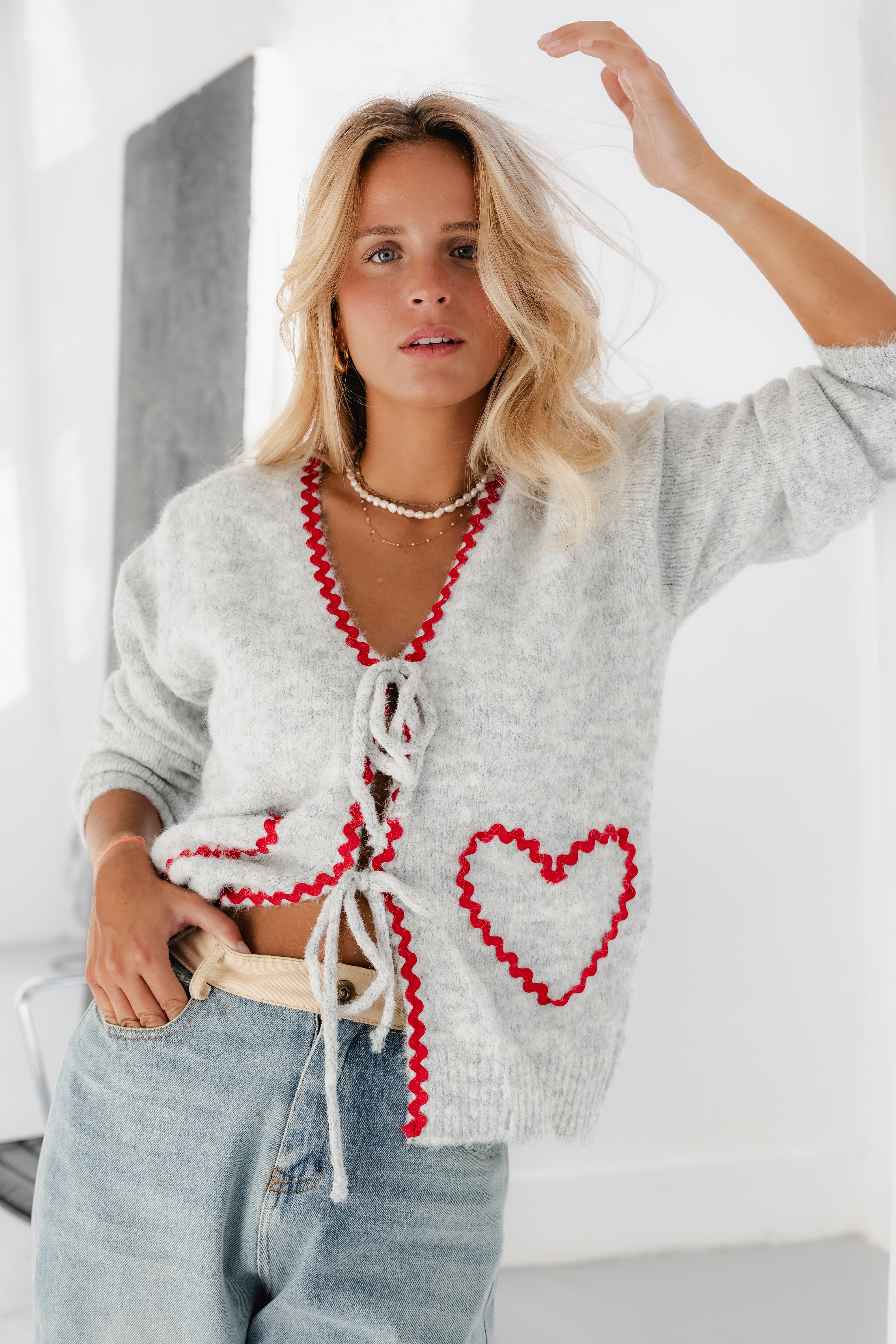 GREY HEARTS CARDIGAN