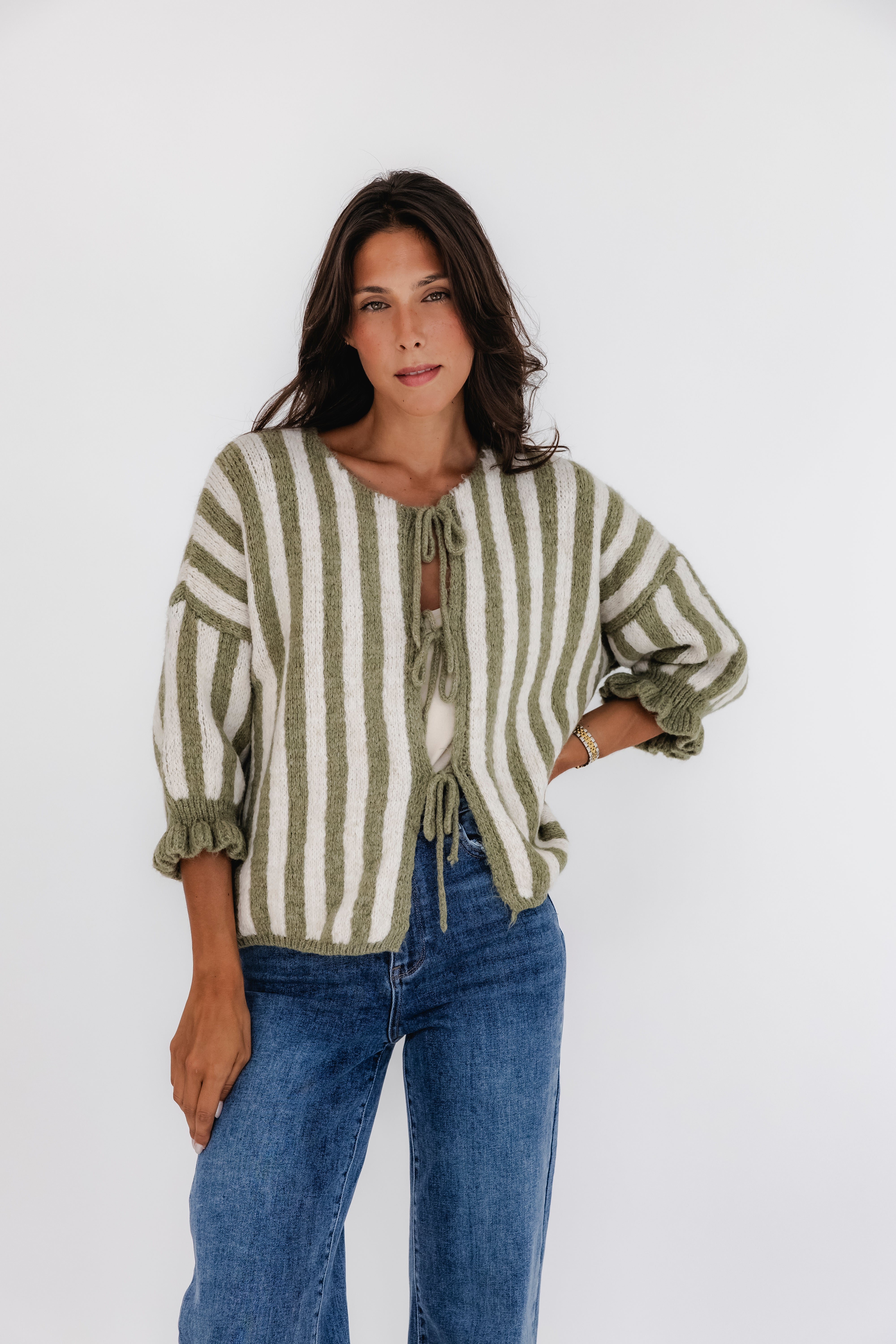 MILITAR GREEN STRIPES CARDIGAN