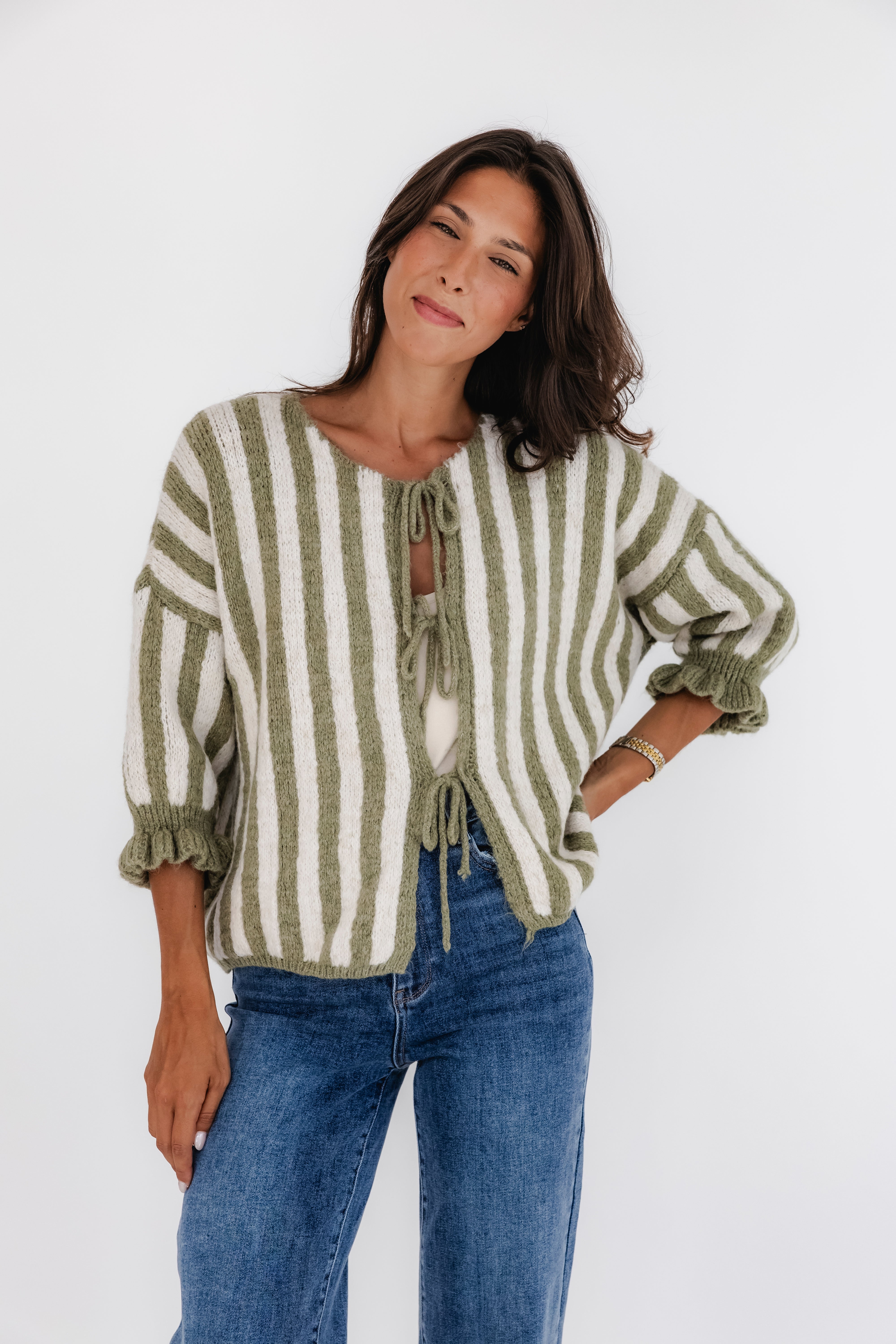 MILITAR GREEN STRIPES CARDIGAN