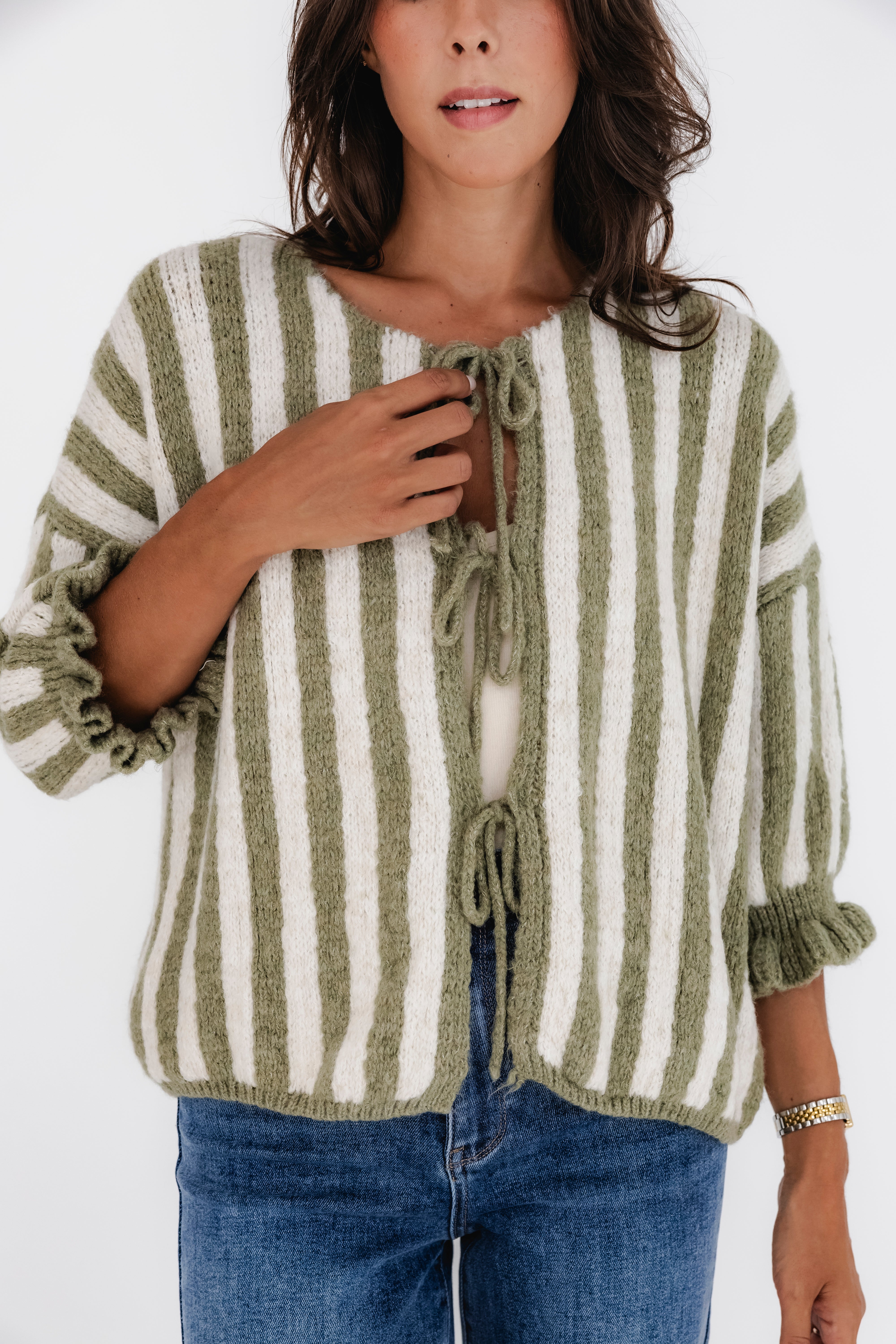 MILITAR GREEN STRIPES CARDIGAN