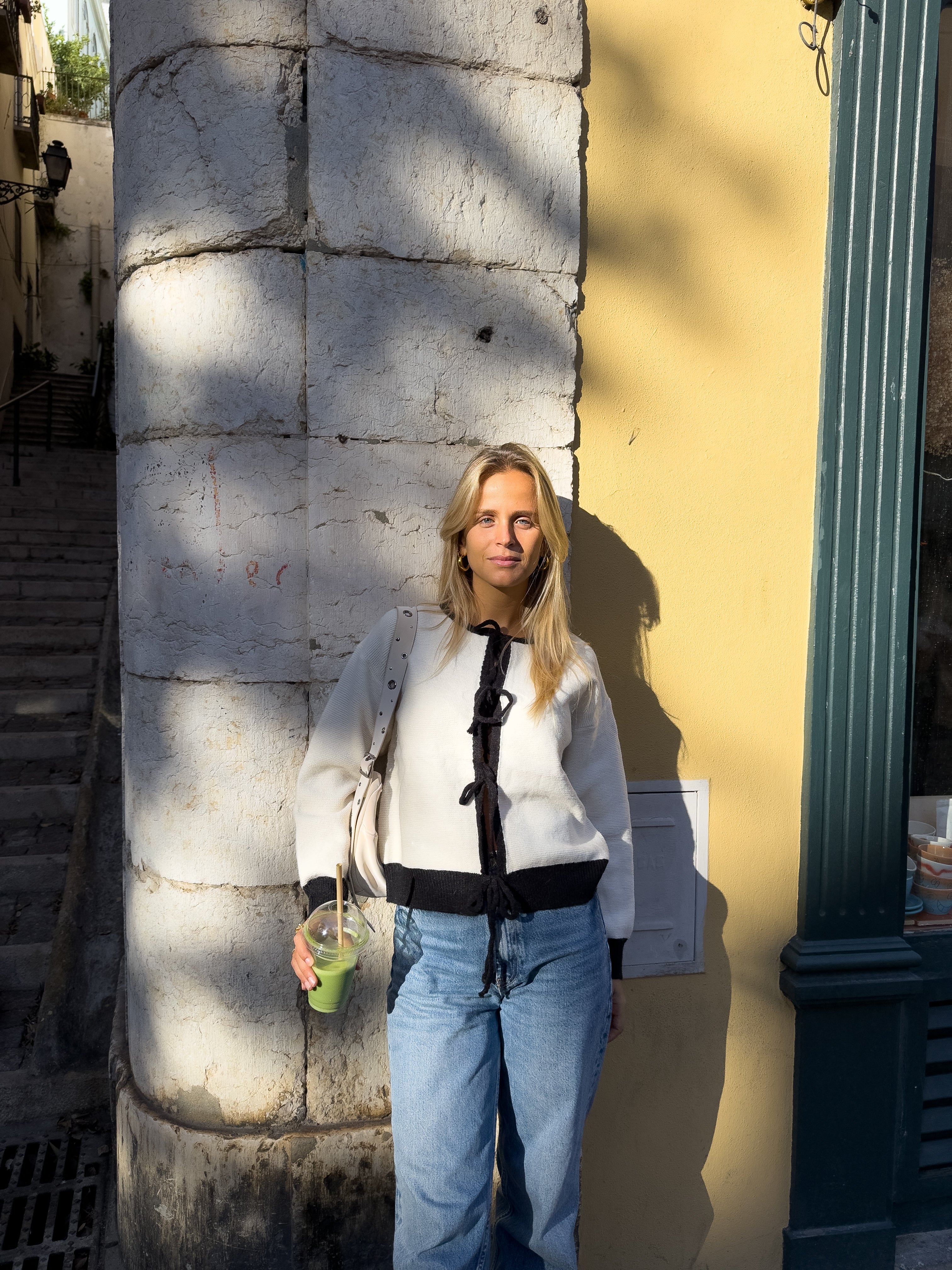 WHITE CARDIGAN WITH STRIPES